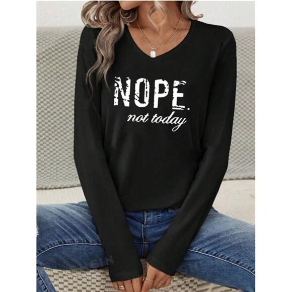 A Classy Chic Boutique Tops - Women Fashion Trendy Letter Print Long Sleeve V-Neck T-Shirt